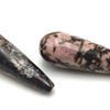 2 Long Pink and Black Rhodonite Teardrops Beads