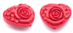 Vivid Firebrick Carved Cinnabar Heart Beads