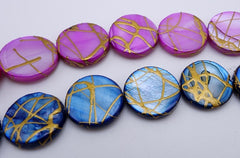 Beautiful Gold Drawbench Flat Coin Shell Beads - Pink Orchid or Royal Blue