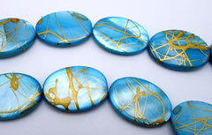 Sleek Aquabluegreen Gold Drawbench Oval Shell Beads