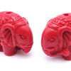 2 Deep-Red Carved Cinnabar Elephant Beads