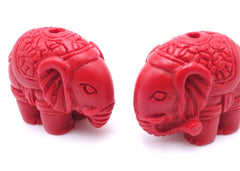 2 Deep-Red Carved Cinnabar Elephant Beads