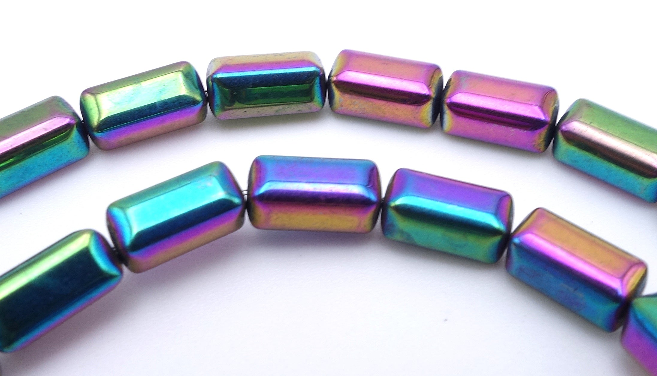Sleek Purple & Green AB Hematite Cuboid Beads
