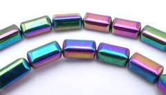Sleek Purple & Green AB Hematite Cuboid Beads