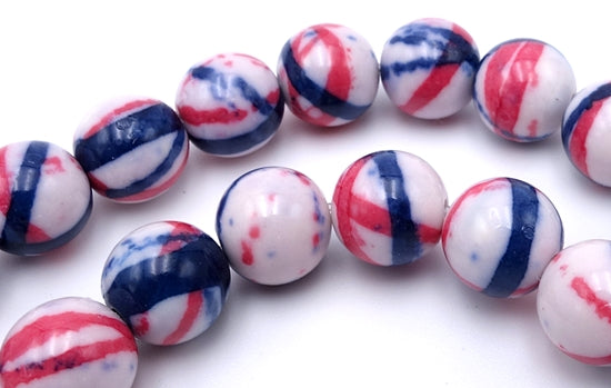 Lovely White 8mm Blue and Red  Stripe Rainflower Stone