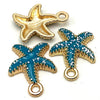 4 Seaside Gold and Turquoise Blue Starfish Charm Beads