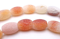 Matte Cracked Peach Agate Barrel Beads - 12mm x 9mm
