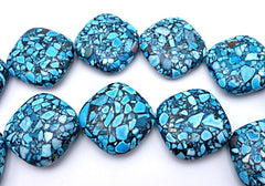 Large Blue Green Turquoise Mosaic Rhombus 22mm Beads