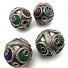 Large Tribal Moroccan Berber Tri-Colour Enamelled Tagmount Silver Beads - 14mm or 18mm