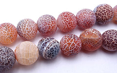 Crackle Golden Copper-Brown Matte Fire Agate Beads - 8mm