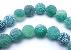 Crackle Forest-Green Matte Fire Agate Beads - 8mm