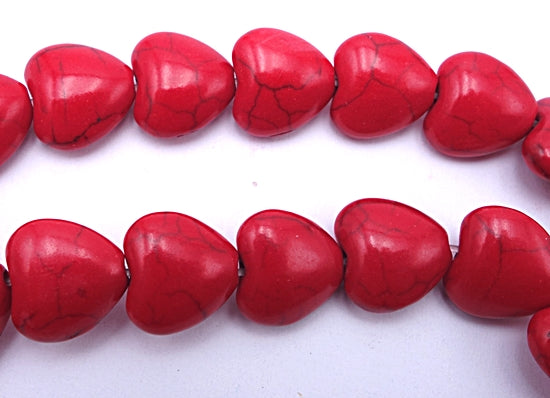 Cupid Red Howlite Heart Beads - 12mm x 12mm