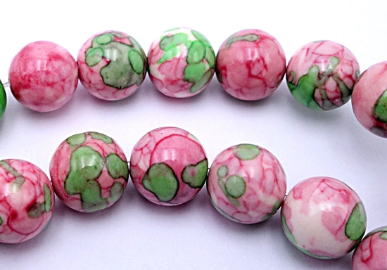 Large Pastel Pink & Green Rainflower Stone 10mm Beads