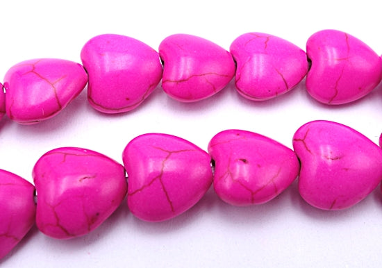 Sensuous Rose Pink Howlite Heart Beads - 12mm x 12mm
