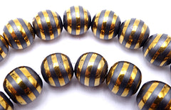 Heavy Gold-Plated Non Magnetic Hematite Round 10mm Stripe Beads