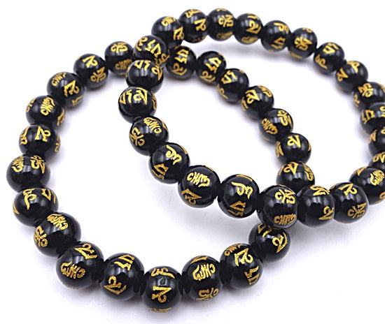 Enchanting Buddhist Agate & Gold Prayer Bracelet