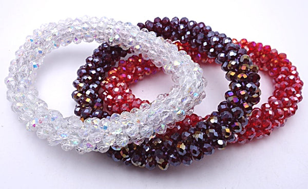 Sparking Weaved 4mm Glass Bead Bracelet - Red, Maroon Or White