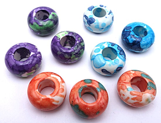 Blue, Orange or Purple Rain Flower Viewing Stone 15mm Rondelle Beads - Large Hole