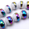 48 Striking White & AB Banded Electroplated 8mm Glass Beads