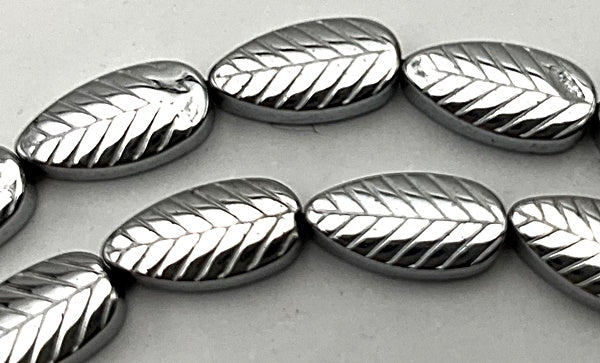 52 Gleaming Silver Hematite 8mm Leaf Beads