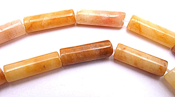 28 Long Autumn Yellow-Brown Jade Tube Beads - 12mm x 4mm