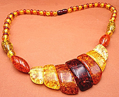 Gorgeous 3-Tone Amber Graduated Half-Moon Necklace