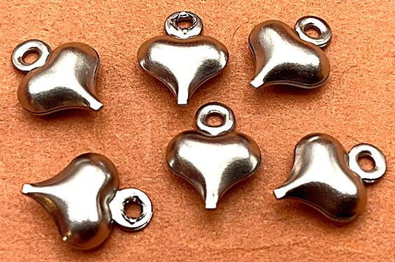 20 Tiny Dull Stainless Steel Heart Pendants or Charms - 7mm