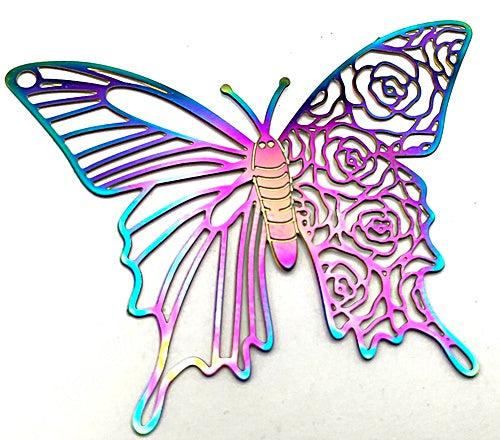 2 Large 30mm Flat Purple Stainless Steel Butterfly Pendants - Unusual!
