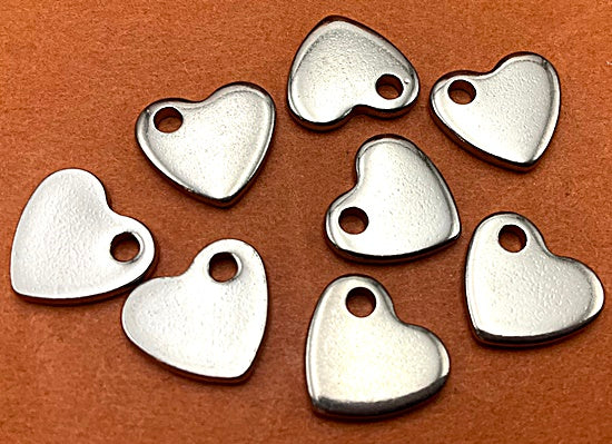 10 Shiny Flat Stainless Steel Heart Pendant or Charm