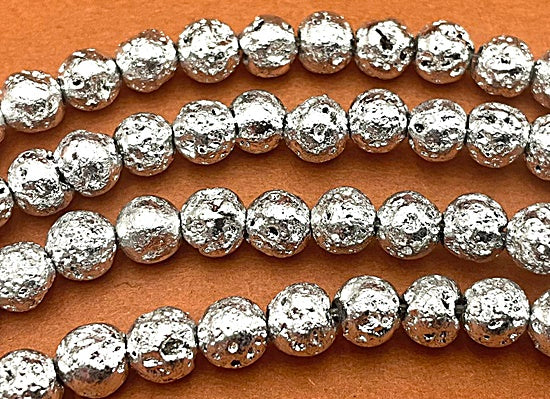 86 Eye-catching Bright Silver Electro-Plated Lava 4mm Beads