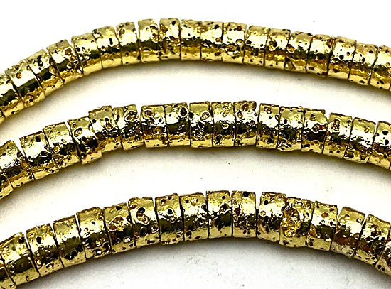 184 Eye-catching Bright Gold Electro-Plated Lava 4mm Heishi Beads