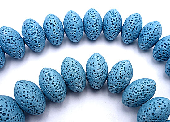 21 Huge 16mm Azure-Blue Lava Rondelle Beads