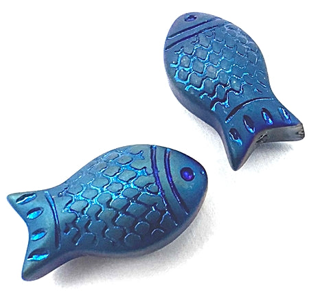 15 Striking Deep Blue Electroplated Fish Glass Beads