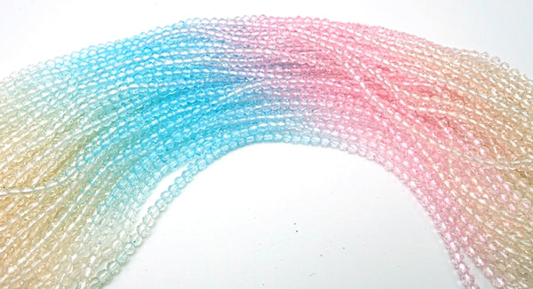 123 Diamond-Shape Graduated Pink, Blue & Clear Faceted Glass Beads