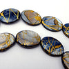 21 Dramatic Flat Oval Blue & Gold Drawbench Shell 17mm Beads