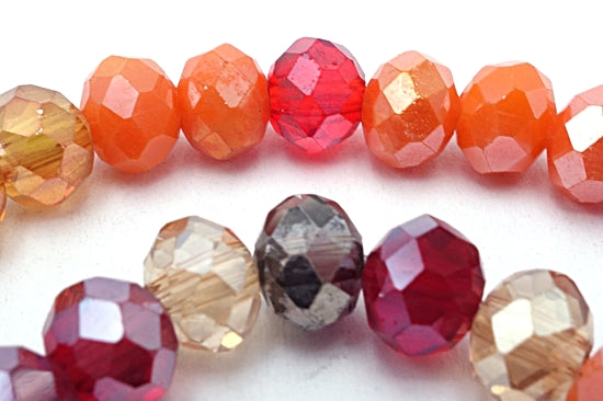 90 Venetian Red & Orange Faceted Electroplate Glass Rondelle Beads