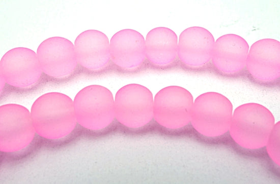 72 Barbie-Pink 6mm Transparent Frosted Glass Beads