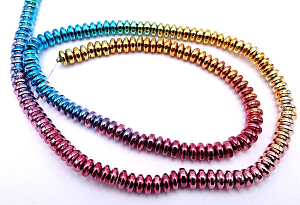 190 Dramatic Rainbow Graduated Hematite Rondelle Beads - Unusual!