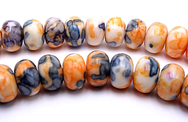 96 Warming Orange & Grey Rainflower Stone Rondelle Beads