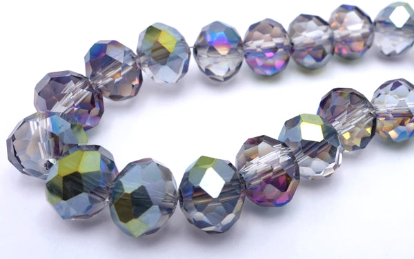 Faceted Diamond-Cut Rainbow AB Glass Beads - 8mm x 6mm