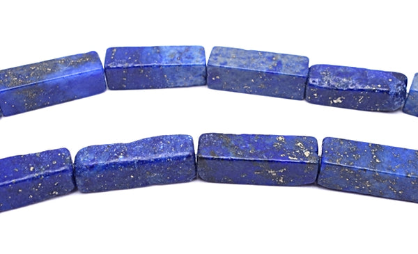 Deep Blue & Gold Natural Lapis Cuboid Tube Beads - 13mm x 4mm