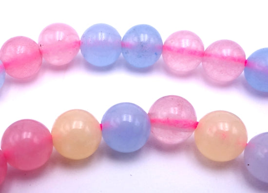 Seductive Pink, Blue & Golden-Yellow Chinese Jade Beads - 6mm