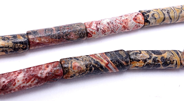 28 Long Snakeskin Jasper Tube Beads - 14mm x 4mm