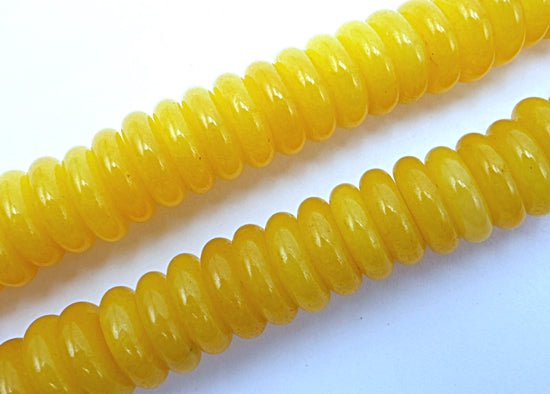 116 Large Golden Yellow Rondelle Disc Jade Beads - 10mm x 3mm