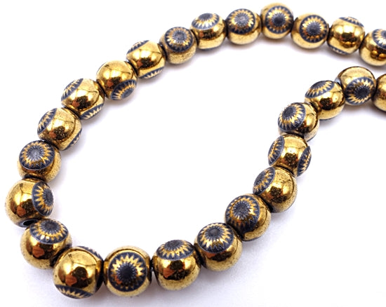 Heavy 6mm Gold Magic-Eye Hematite Beads - Unusual!