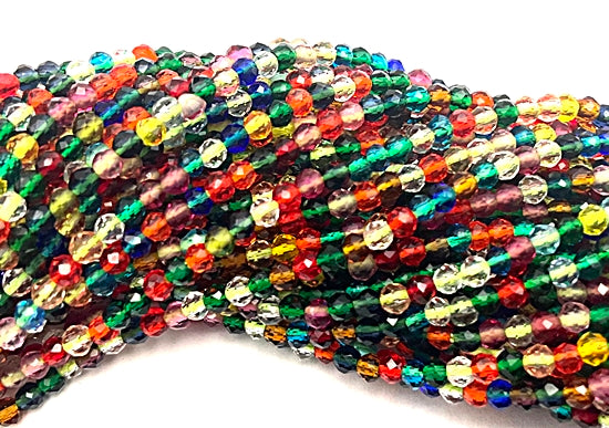 180 Gleaming 2mm Faceted Rainbow Glass Beads