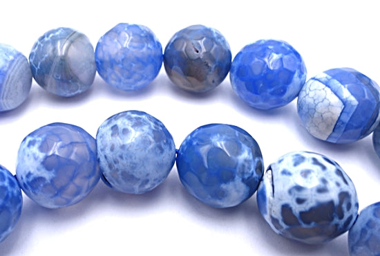 Vibrant Faceted Periwinkle-Blue Crab Fire Agate Beads 8mm, 10mm or 12mm