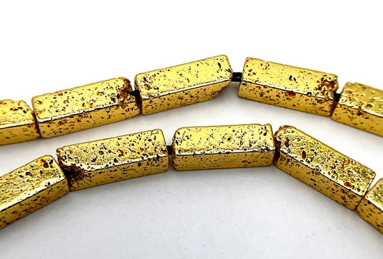 31 Dramatic 13mm Bullion-Gold Hematite Rectangle Beads