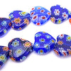 Deep Blue Millefiori Heart Flower Beads - 12mm