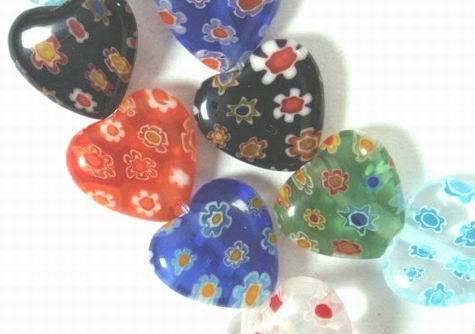 Colourful Hawiian Lampwork Heart Beads